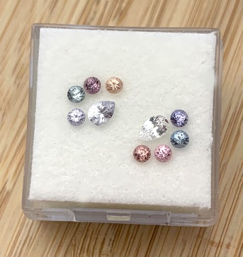 Ceylon Sapphire Fancy Colour Pear and Round Cluster Stud Pair