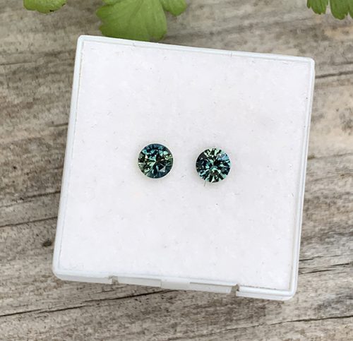 Australian Sapphire Parti Blue Green Round Pair 3.7mm
