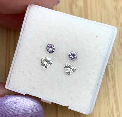 Ceylon and Madagascan Sapphire Purple Round and White Trilliant Pair 0.55ctw