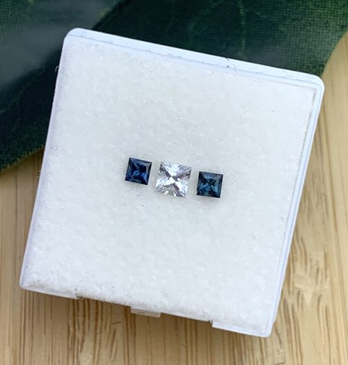 Ceylon and Australian Sapphire Blue and White Princess Trilogy 0.38 carats total