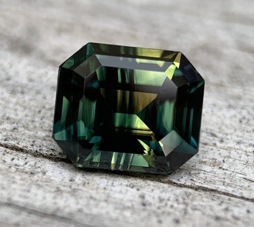 Australian Sapphire Parti Blue Yellow Emerald Cut 2.72 carats