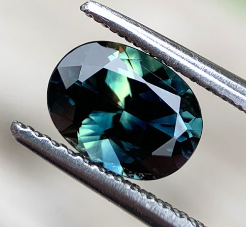 Australian Sapphire Parti Blue Green Yellow Oval 1.23 carats