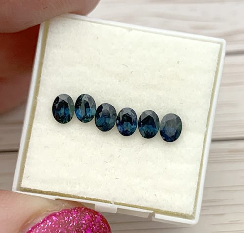 Australian Sapphire Blue Oval Set of 6, 1.16 carats total