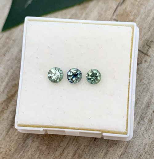 Madagascan Sapphire Pale Blue Green Round Set of 3, 3.5mm